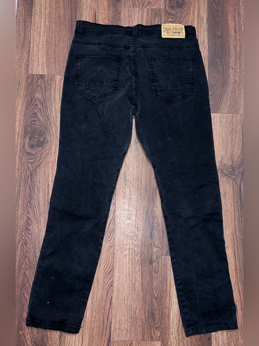 Grindhouse Denim Men's Black Slim Straight Moto Jeans with Stud & Ribbed Panels - Picture 5 of 6